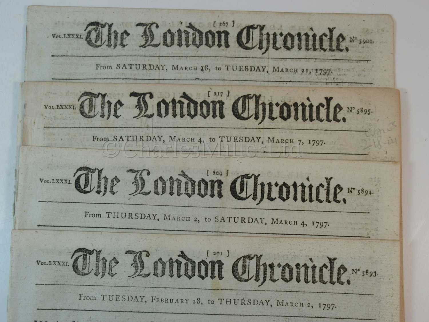 Lot 56 - THE LONDON CHRONICLE: ACCOUNTS OF THE BATTLE OF CAPE ST. VINCENT, 1797