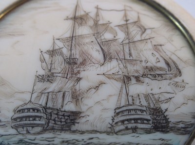 Lot 53 - Ø AN EARLY 19TH CENTURY IVORY AND TORTOISESHELL SNUFF BOX COMMEMORATING THE GLORIOUS 1ST OF JUNE, 1794