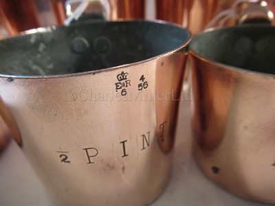 Lot 124 - A COMPLETE SET OF ROYAL NAVY COPPER RUM/GROG MEASURES, 20TH CENTURY