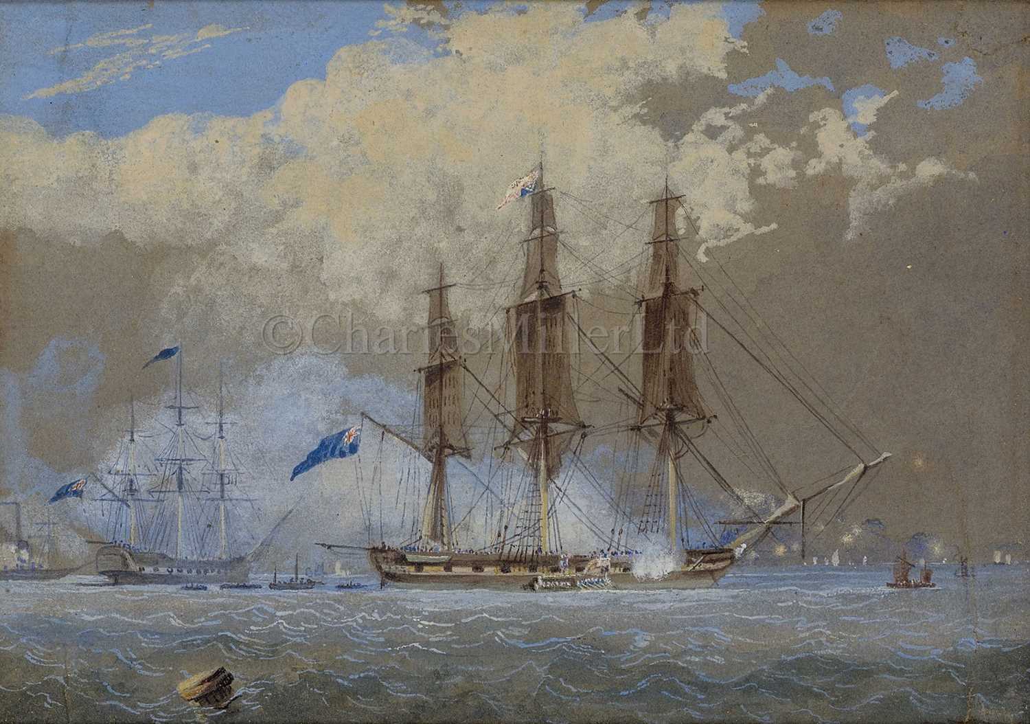 Lot 83 - ATTRIBUTED TO NICHOLAS CONDY (BRITISH, 1793-1857) The arrival of George IV aboard R.Y. 'Royal George', Weymouth, circa 1820