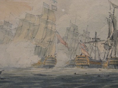 Lot 61 - ROBERT CLEVELEY (BRITISH, 1747-1809); The Battle of Cape St. Vincent, a pair of watercolours