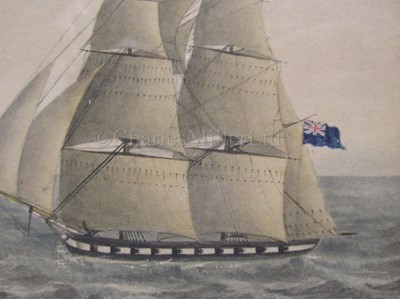 Lot 78 - OFFICER SCHOOL, EARLY 19TH CENTURY: H.M.S. 'Echo' chasing two French privateers off Dieppe, 1812