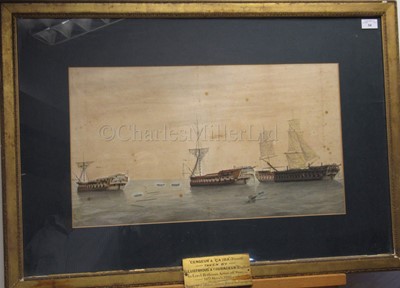Lot 54 - NAVAL SCHOOL, CIRCA 1795: 'Censeur' and 'Ça Ira' taken by 'Illustrious' and 'Courageux' in Lord Hotham's action off Spezia, 14th March 1795