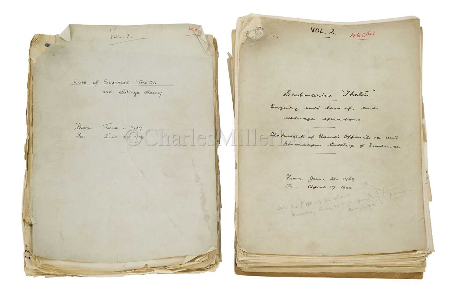 Lot 121 - AN ARCHIVE OF DOCUMENTS REGARDING THE LOSS AND SALVAGE OF H.M. SUBMARINE 'THETIS', JUNE 1939