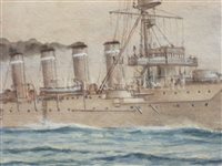 Lot 76 - δ W.J. SUTTON (BRITISH, 20TH CENTURY): The cruisers H.M.S. 'Cressy' [1899-1914] and H.M.S. 'Devonshire' [1904-1921], a pair