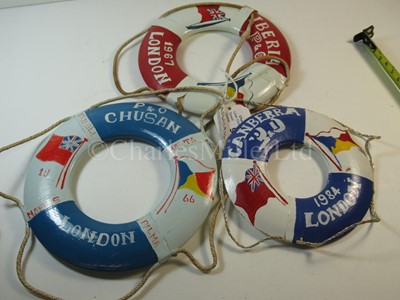 Lot 90 - A P&O Line set of three souvenir life belts, from 'Chusan', 'Iberia', 'Canberra'
