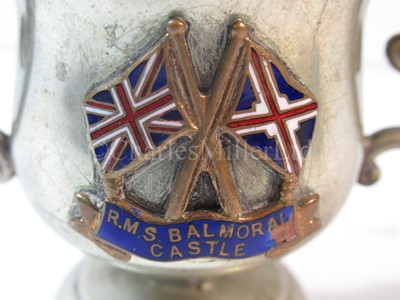 Lot 107 - A Union Castle Line souvenir plated two-handled cup, from R.M.S. 'Balmoral Castle'