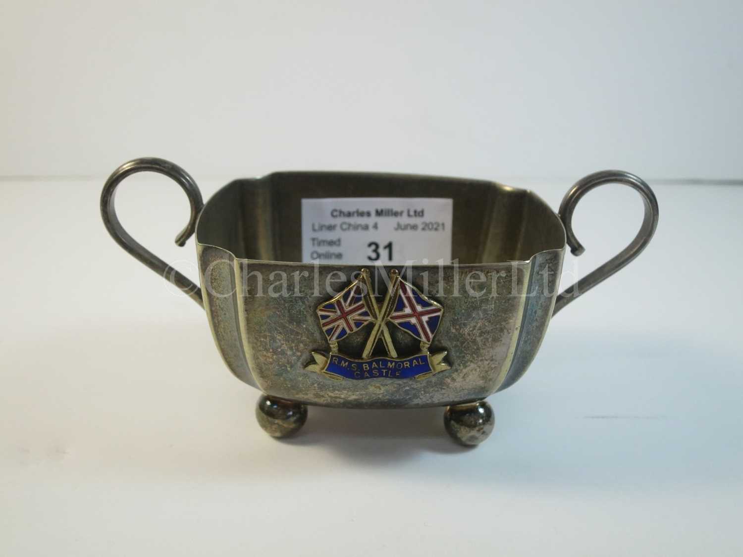 Lot 31 - A Union Castle Line souvenir plated sugar bowl, from R.M.S. 'Balmoral Castle'