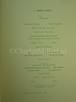 Lot 118 - Seven Union Castle Line menus from Kenya Castle