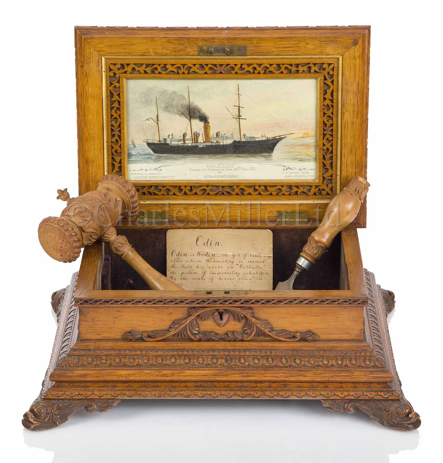 Lot 187 - THE LAUNCHING CASKET FOR H.M.S. ODIN, 1901