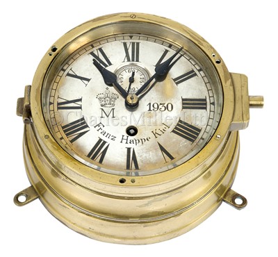 Lot 194 - A RARE KAISERMARINE U-BOAT BULKHEAD CLOCK BY FRANZ HAPPE, KIEL, CIRCA 1914