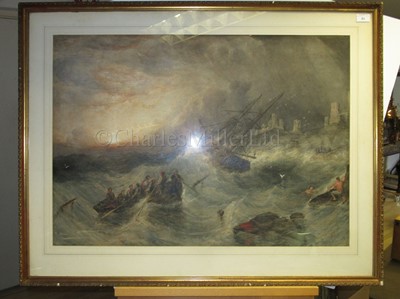 Lot 63 - ATTRIBUTED TO EDWARD DUNCAN (BRITISH, 1803-1882); A dramatic rescue off Dunstanburgh Castle