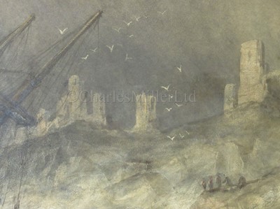 Lot 63 - ATTRIBUTED TO EDWARD DUNCAN (BRITISH, 1803-1882); A dramatic rescue off Dunstanburgh Castle
