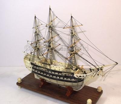 Lot 118 - Ø AN EARLY 19TH CENTURY FRENCH PRISONER-OF-WAR SHIP MODEL WITH LATER RESTORATIONS