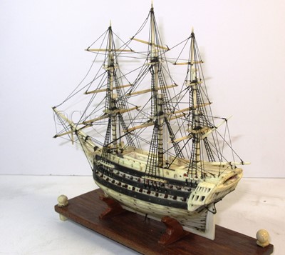 Lot 118 - Ø AN EARLY 19TH CENTURY FRENCH PRISONER-OF-WAR SHIP MODEL WITH LATER RESTORATIONS