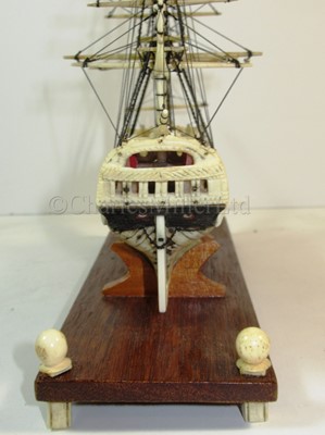 Lot 118 - Ø AN EARLY 19TH CENTURY FRENCH PRISONER-OF-WAR SHIP MODEL WITH LATER RESTORATIONS