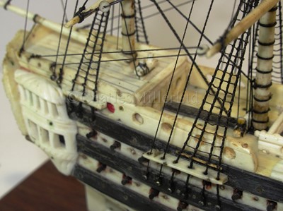 Lot 118 - Ø AN EARLY 19TH CENTURY FRENCH PRISONER-OF-WAR SHIP MODEL WITH LATER RESTORATIONS