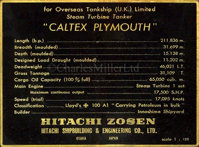 Lot 84 - A FINE 1:120 SCALE BUILDER'S MODEL OF THE TANKER CALTEX PLYMOUTH, BUILT BY HITACHI ZOSEN FOR OVERSEAS TANK SHIP (UK) LTD, 1960