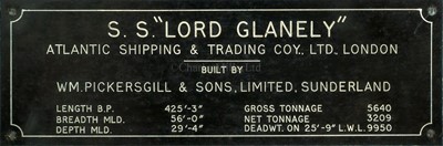 Lot 80 - A FINE WATERLINE MODEL FOR THE S.S LORD GLANELY BY BASSETT-LOWKE LTD, BUILT FOR THE ATLANTIC SHIPPING & TRADING COMPANY BY WILLIAM PICKERSGILL LTD, 1947