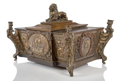 Lot 151 - A RARE CIGAR AND CIGARETTE CASKET MADE FROM OAK AND COPPER SALVAGED FROM H.M.S. FOUDROYANT