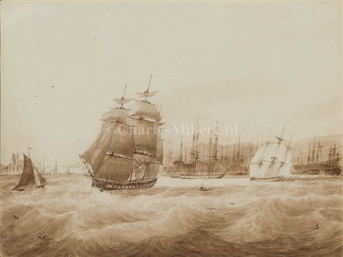 Lot 62 - HYPPOLITE GARNERAY (FRENCH, 1787-1858): Harbour scene