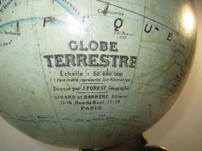 Lot 52 - A 10IN. TERRESTRIAL GLOBE BY J. FOREST, PARIS, CIRCA 1925