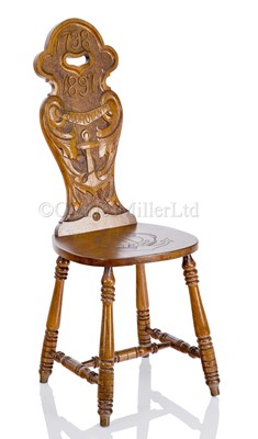 Lot 155 - A FOUDROYANT TIMBER HALL CHAIR, CIRCA 1898