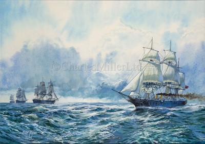 Lot 167 - PETER HOGAN (BRITISH, 20TH CENTURY): H.M.S. Warrior