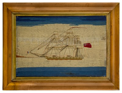 Lot 251 - A 19TH CENTURY SAILOR'S WOOLWORK PICTURE