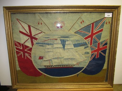 Lot 108 - A 19TH CENTURY SAILOR'S WOOLWORK PICTURE