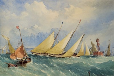 Lot 57 - EDWIN WEEDON (BRITISH, 1819–1873); Yachting, Racing off Cowes Rounding the Lightship