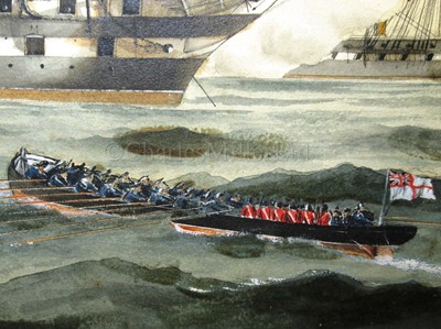 Lot 176 - WILLIAM MACKENZIE THOMSON (BRITISH, FL. 1870-1892); The Queen's Birthday, a visit to H.M.S. 'St George'