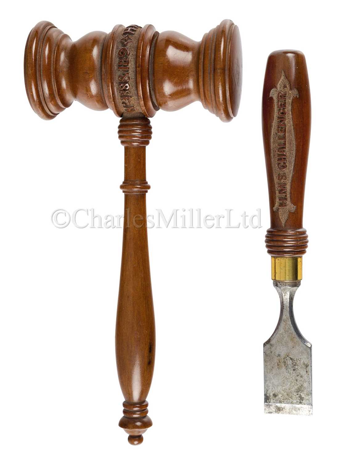 Lot 171 - THE LAUNCHING MALLET AND CHISEL FOR H.M.S. CHALLENGER, 1858