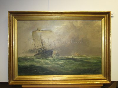 Lot 193 - ERNEST WILLIAM LARA (BRITISH, 1870-1940) : H.M.S. 'Birmingham' Sinking 'U-15' in the North Sea, 1914