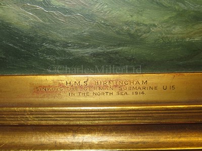 Lot 193 - ERNEST WILLIAM LARA (BRITISH, 1870-1940) : H.M.S. 'Birmingham' Sinking 'U-15' in the North Sea, 1914