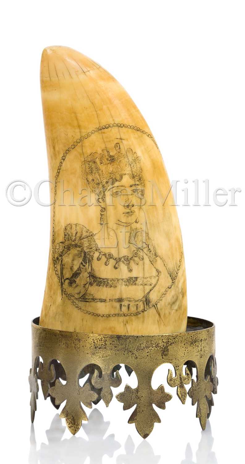 Lot 43 - Ø A SCRIMSHAW DECORATED WHALE'S TOOTH COMMEMORATING THE EMPRESS JOSEPHINE OF FRANCE