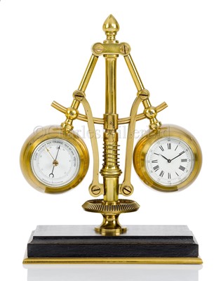 Lot 88 - AN INDUSTRIAL CLOCK-BAROMETER DESK SET, PROBABLY FRENCH, EARLY 20TH CENTURY
