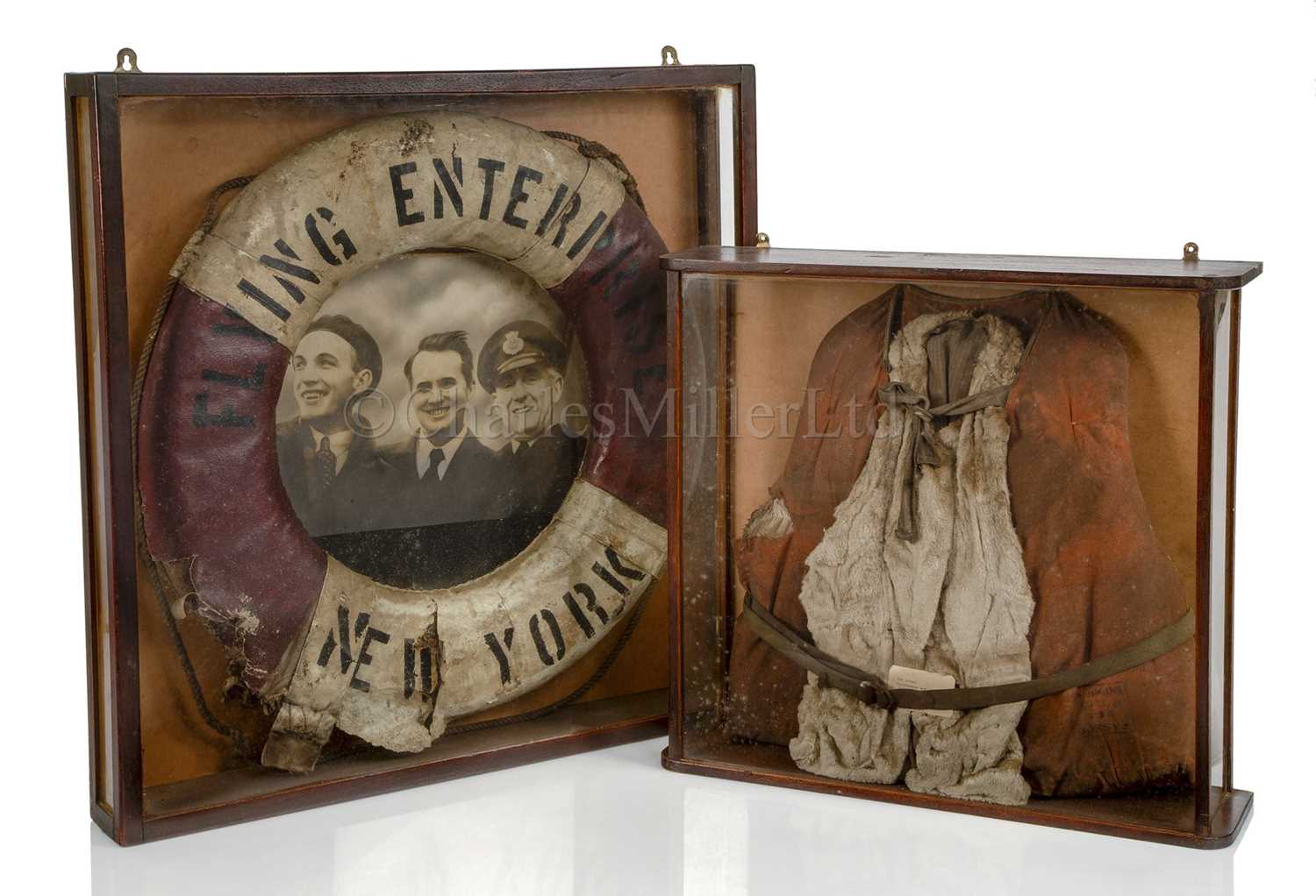 Lot 65 - RELICS OF THE S.S. 'FLYING ENTERPRISE': A LIFE PRESERVER AND A LIFEBUOY