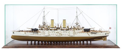 Lot 184 - A WELL-PRESENTED 1:75 SCALE STATIC DISPLAY MODEL OF THE AUSTRIAN HAPSBURG CLASS BATTLESHIP BABENBERG, AS LAUNCHED [1903]