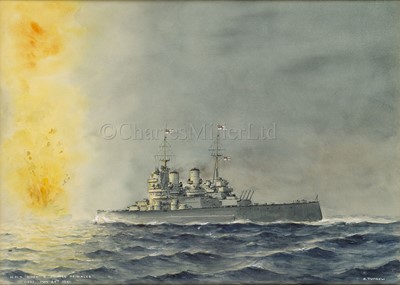 Lot 209 - ERIC TUFNELL (BRITISH, 1888-1978): 
 H.M.S. 'Hood' and 'Prince of Wales', 0557, May 24th 1941; Sinking of the 'Bismark', 27th May, 1941