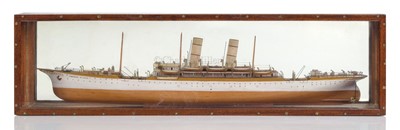 Lot 89 - A SMALL MIRROR-BACKED HALF MODEL OF THE CANADIAN PACIFIC LINER EMPRESS OF JAPAN, AS FITTED AS AN ARMED MERCHANT CRUISER, 1914