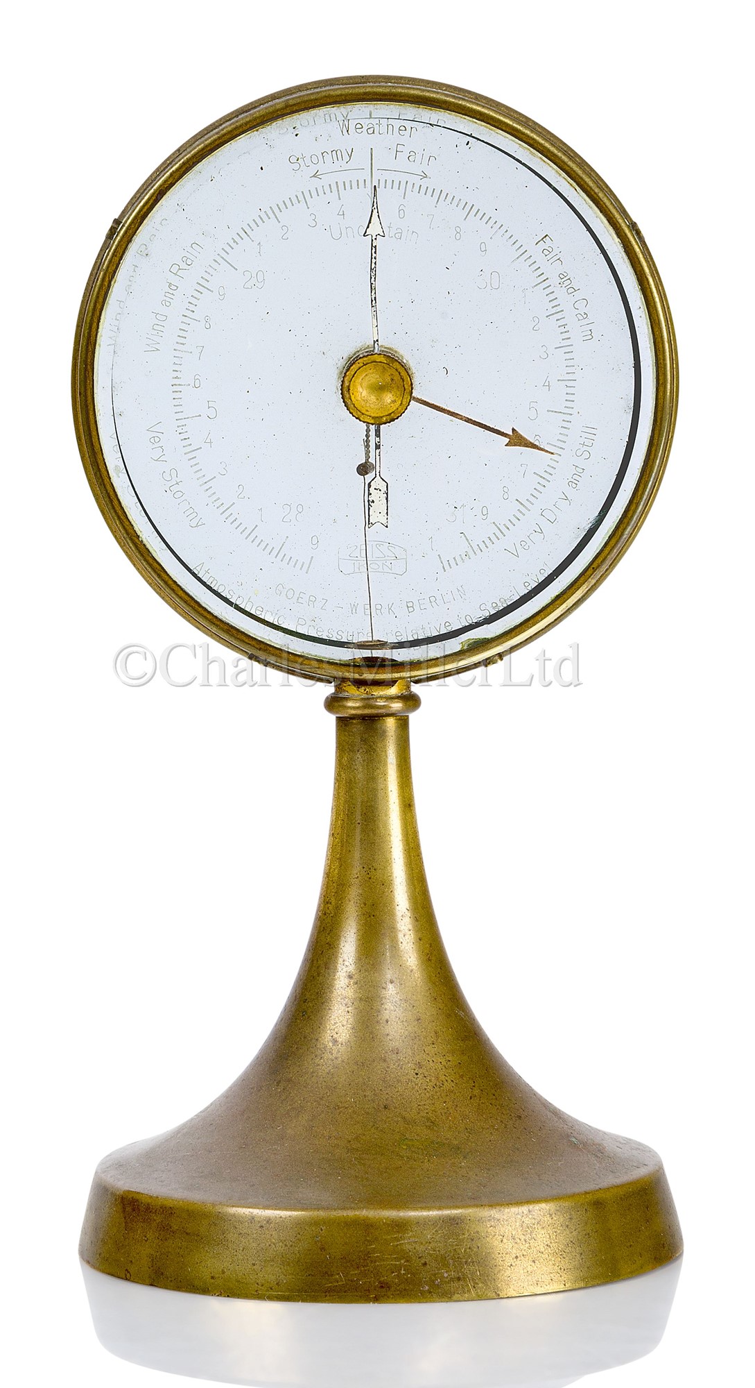 R. Treuer Berlin Barometer outlet Thermometer brass gold-coloured