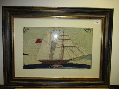 Lot 25 - A 19TH CENTURY SAILOR'S WOOLWORK PICTURE