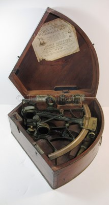 Lot 230 - A 7½IN. RADIUS BRASS OVAL PATTERN SEXTANT BY J.F. WILLIAMS, BRISTOL, CIRCA 1860