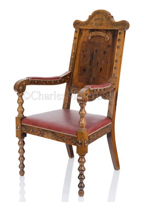 Lot 157 - AN EARLY VICTORIAN ARM CHAIR MADE FROM THE TIMBER OF H.M.S. TEMERAIRE