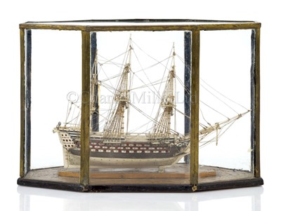 Lot 114 - A WELL-PRESENTED EARLY 19TH CENTURY FRENCH NAPOLEONIC PRISONER-OF-WAR BONE SHIP MODEL FOR A FIRST-RATE SHIP OF THE LINE