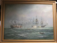 Lot 52 - δ RICHARD WILLIS (BRITISH, B. 1924) - A naval engagement between H.M.S. 'Guerriere' and U.S.S. 'Constitution’ off the coast of Nova Scotia, 19th August 1812