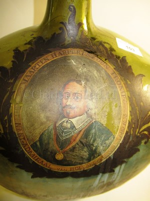 Lot 103 - A LARGE GREEN GLASS ONION BOTTLE COMMEMORATING ADMIRAL MAARTEN TROMP, CIRCA 1700