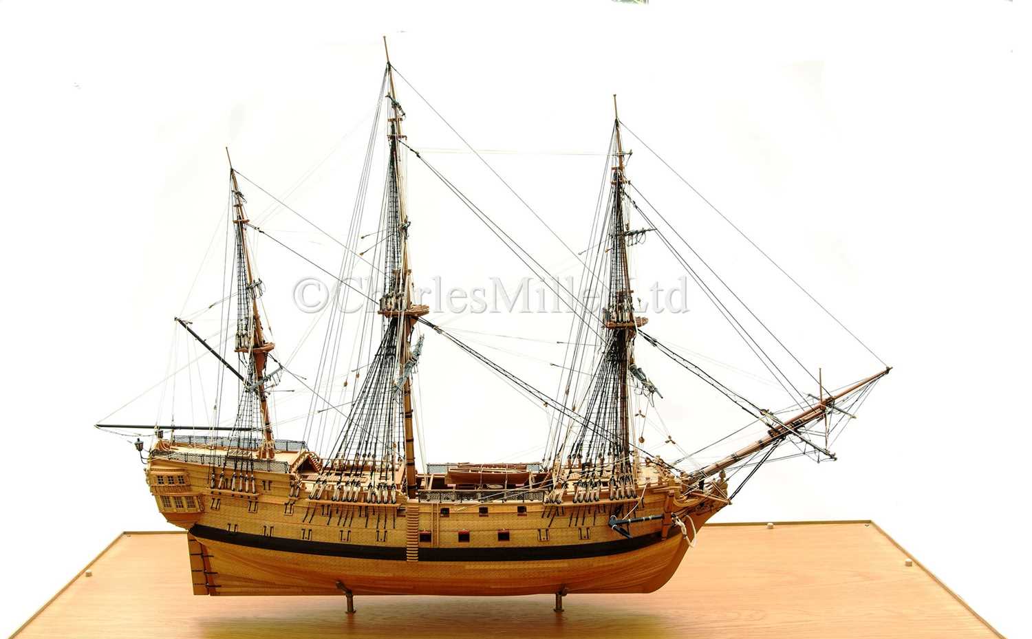 Lot 107 - A FINE 1:64 SCALE MODEL OF THE 50-GUN SHIP H.M.S. ISIS, 1774