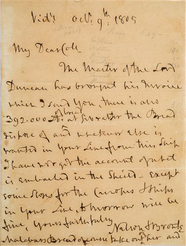 Lot 86 - A MANUSCRIPT LETTER FROM LORD NELSON TO...